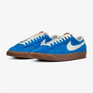 Nike Women’s Blue Suede Sneakers with White Swoosh and Gum Sole